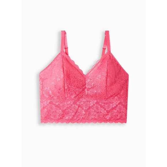 Torrid Lace Cropped NWT Sexy Bralette Adjustable Straps Cabaret/Hot Pink Medium - Picture 1 of 4